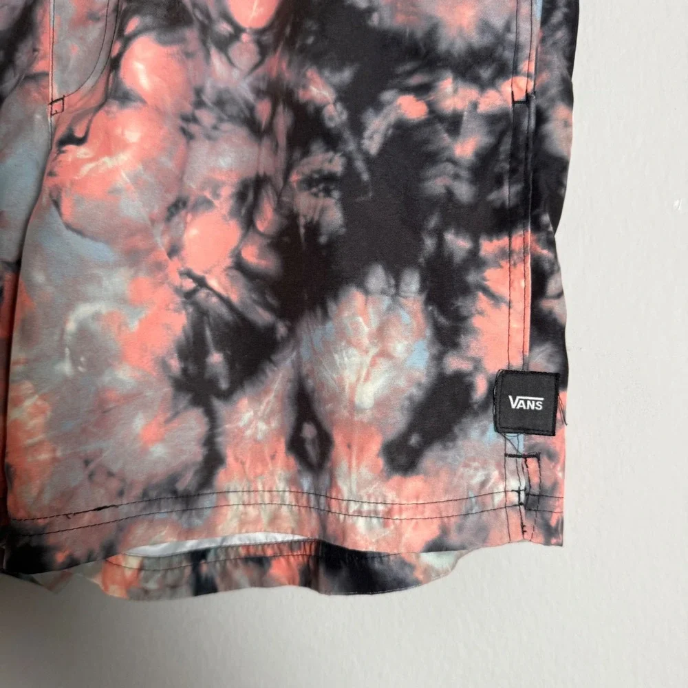Vans Mens Tie Dye Swim Trunks Pink Grey Blue Elastic Waist Board Shorts Large